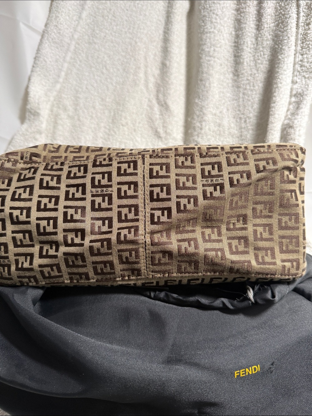Fendi Tan and Brown FF Canvas Shoulder Bag with Gold Buckle - Picture 7 of 7